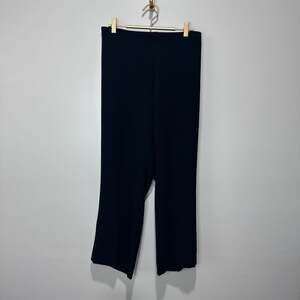 Eileen Fisher Black Recycled Polyester Crepe Side-Zip Wide Leg Trousers Size 16